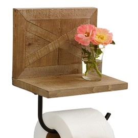 Autumn Alley Farmhouse Toilet Paper Holder with Shelf - Stunning Barn Wood Farmhouse Bathroom Decor for Wall – Expertly Inlaid Wood with Matte Black Bar for Rustic Bathroom Décor for Western Bathroom