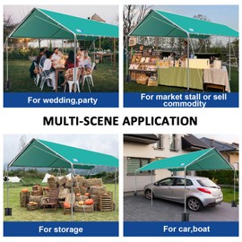 10x20 ft Heavy Duty Car Canopy Galvanized Frame Carport Outdoor Party Tent Boat Shelter with Reinforced Structure, No Sidewall - Green