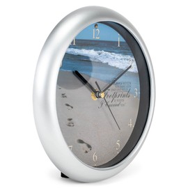 Mark Feldstein & Associates Footprints in The Sand Inspirational Silver Tone 8 inch Three Hymn Sound Clock