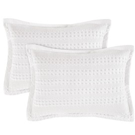PHF 100% Cotton Ruffle Waffle Pillow Shams Standard Size, 2 Pack 20" x 26" Soft Skin-Friendly Pillowcases, No Filling, Aesthetic Home Decor, Breathable Waffle Weave Bed Pillow Covers, White