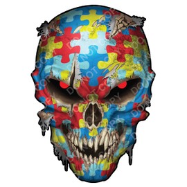 Decals by Haley Large Autism Awareness Puzzle Piece Skull American Flag Vinyl Decal with Reflective Eyes Sticker Car Truck Graphic Autistic Spectrum Superhero Window Windshield Bumper Auto Body