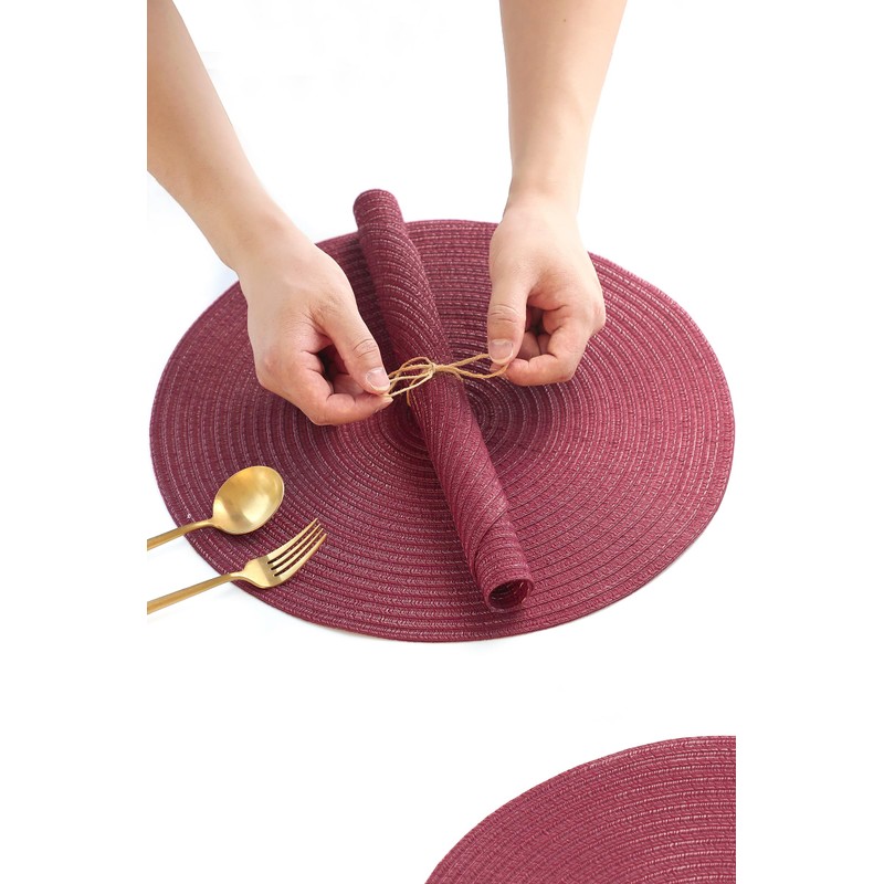 Floroom 15 Inch Round Braided Placemats Set of 4, Washable