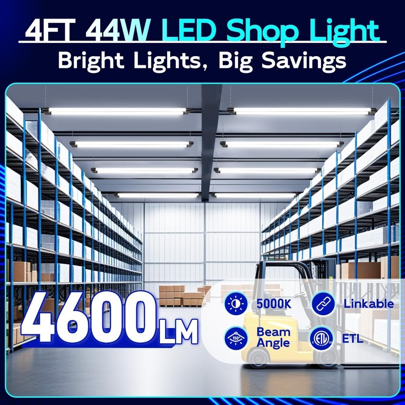hykolity 4 Pack Linkable LED Shop Light, 4FT 44W [300W