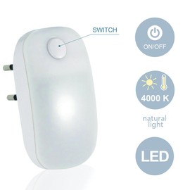 Electraline 58316 LED Night Light with On/Off Switch - White