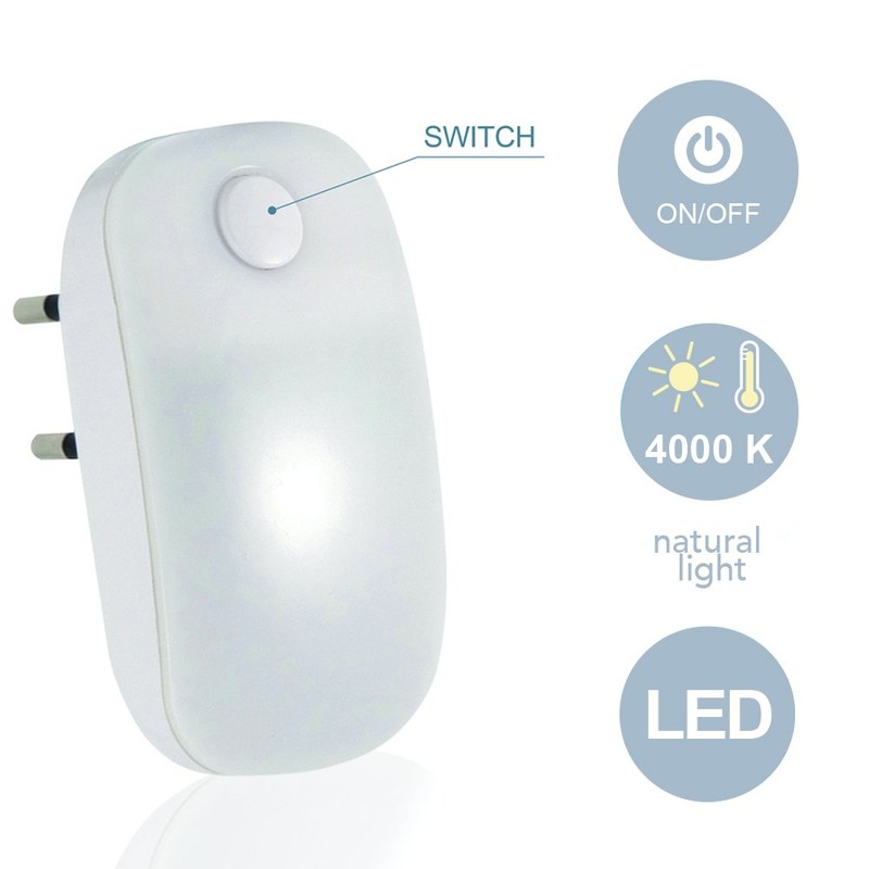 Electraline 58316 LED Night Light with On/Off Switch - White