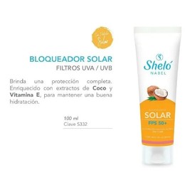 Bloqueador Solar Fps 50 Con Extractos De Coco, Sheló Nabel