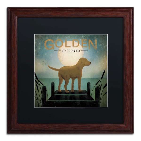 Moonrise Yellow Dog Gold Ornate Frameen Pond Artwork by Ryan Fowler, 16 by 16-Inch, Matte Black/Wood Frame