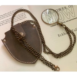 10X Magnifier Antique Brass Chain Pendant with 40mm Glass Lens, Wearable Monocle for Eye, Magnifying Reading, Necklace for Women/Men