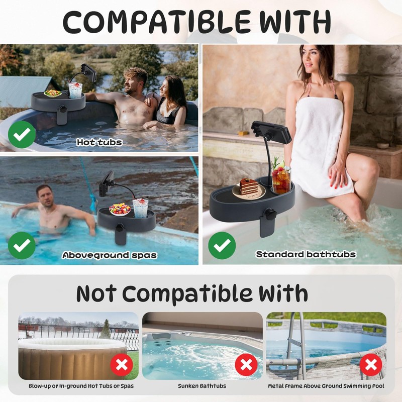 Lanathel 3-in-1 Adjustable Hot Tub Tray Table with 360° Rotation