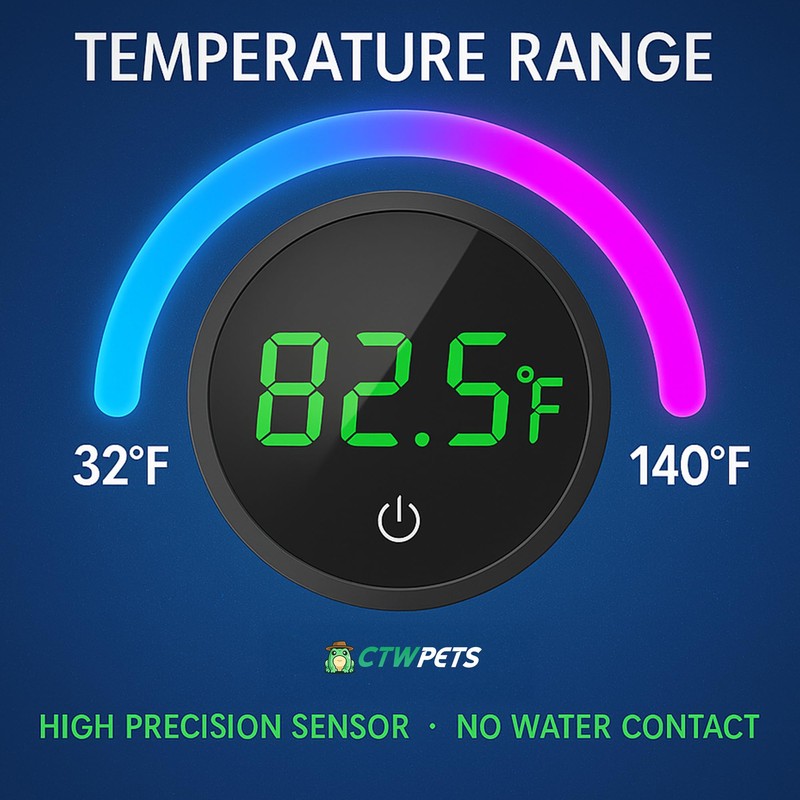 CTWPets Digital Fish Tank Thermometer, LED Display, ±0.9°F Accuracy, for