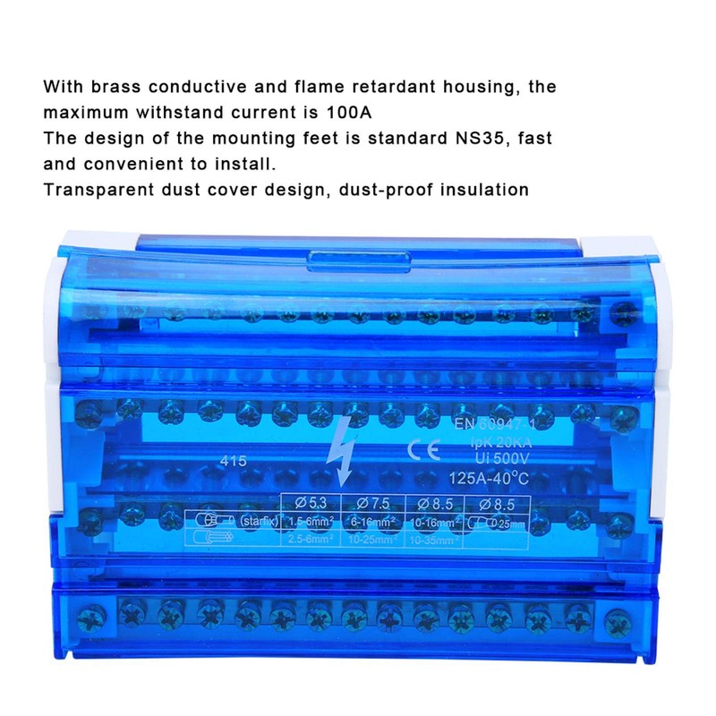 Terminal Block Busbar, 4 Input 56 Output Single-Phase Distribution Box