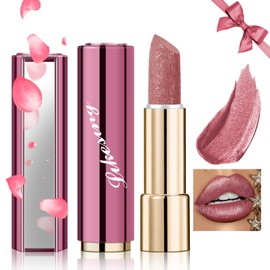 Likesing 1 Piece Glitter Lipstick Set, Lip Gloss, 24 Hour Hold, Matte Lipstick, Lip Gloss, Long Lasting Lipstick, Pink, Red Nude Lip Balm, Lip Gloss, Waterproof Make-Up, Women's Birthday Gift