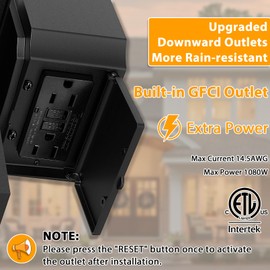 APOTO Porch Lights with GFCI Outlet, Black Dusk to Dawn Motion Sensor Outdoor Lights, 3-Mode Wall Exterior Lighting Fixture, Waterproof Outside Lights Sconce for House Front Door Patio Garage