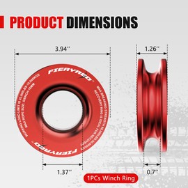 Recovery Ring 66000 LBS Winch Snatch Towing Ring, Fits for Synthetic Winch Rope & Soft Shackle, Aluminum U-Groove Offroad Recovery Universal for Truck ATV UTV, Red