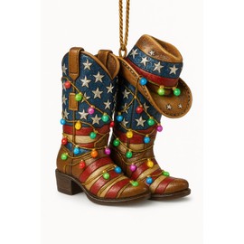 RUSATEN Cowboy Christmas ornament 2025, Suncatcher Effect stained glass window hanging, car hanging accessories