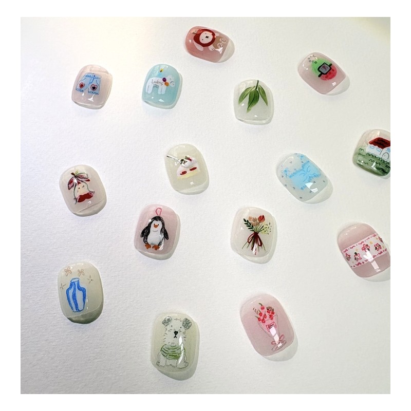 [Are] My apple-like face handmade nail tip drawing nail art