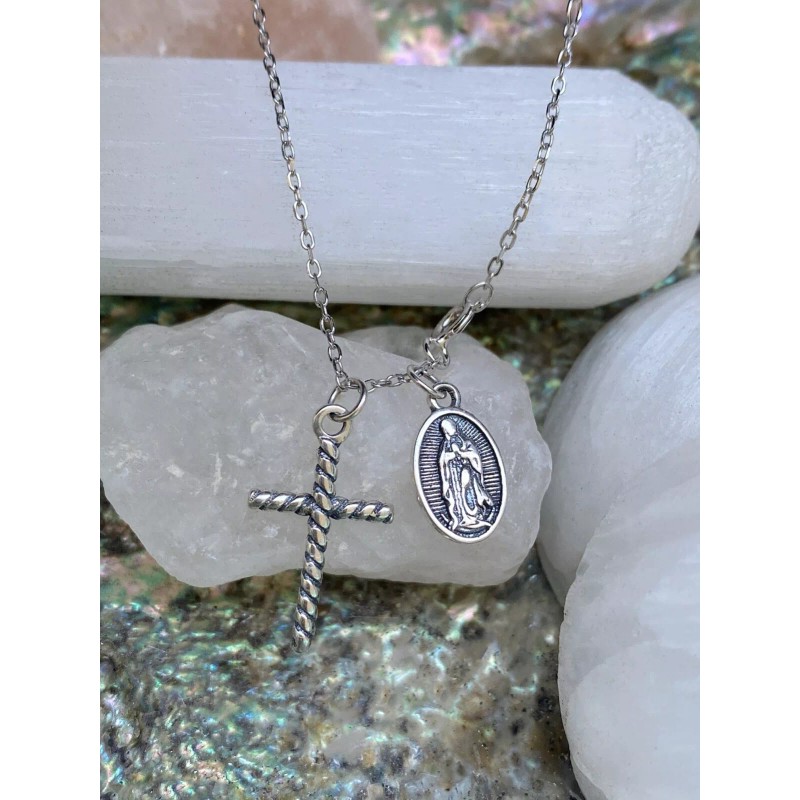 Unbranded Dainty Cross & Virgin Mary Necklace • Minimalist Necklace