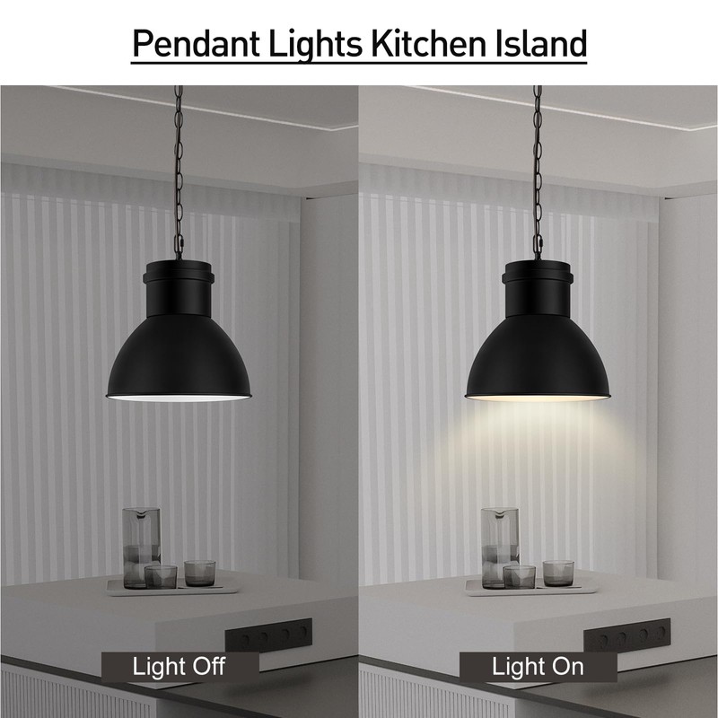 BoostArea Black Pendant Lights Kitchen Island, 10.6" Large Metal Shade