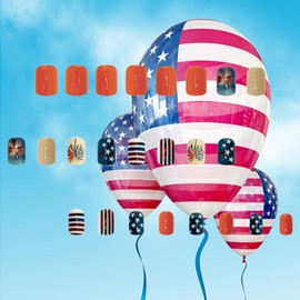 Fourth of July Acrylic Short Square Fake Nail 24Pcs 4th of July Press on Nails Glossy Orange False Nails Independence Day Gel Glue on Nail American Flag Stick on Fingernails for Women Girls