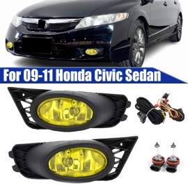 YLT Auto Yellow Fog Lights Driver & Passenger Side w/Switch For 09-11 Honda Civic Sedan