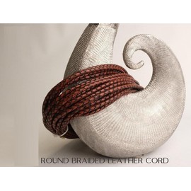 Braided Leather Cord 3mm, 5 Yard Genuine Bolo Round Rope for Jewelry Making, Necklace, Bracelets, Wraps, Crafts and DIY Design Projects - Red Brown