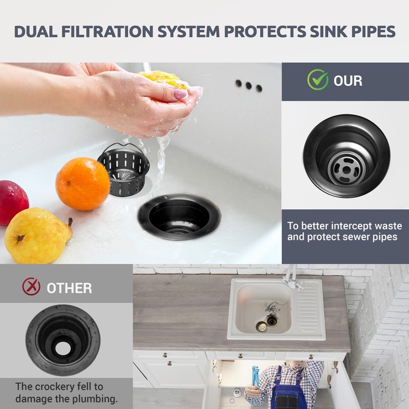 BOTEMY Stainless Steel Black Sink Drain Strainer 3-1/2'' Kitchen Sink
