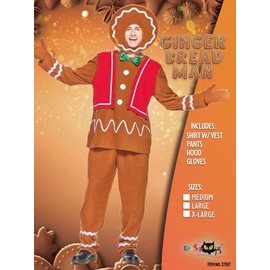 EraSpooky Adult Gingerbread Man Costume Deluxe Men's Christmas Cookie Outfits