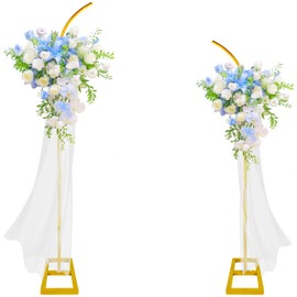 LELEAN Gold Metal Wedding Arch Stand Frame 7.58FT - Portable Half Arch Stand with Base for Flowers, Balloons Ceremony Decor - Reusable Wedding Arches for Decorations