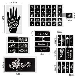 Qullue Henna Tattoo Stencil Kit, Self-Adhesive Hand Mold, Flowers & Other Motifs, Suitable for Women, Girls & Teenagers, DIY Body Art