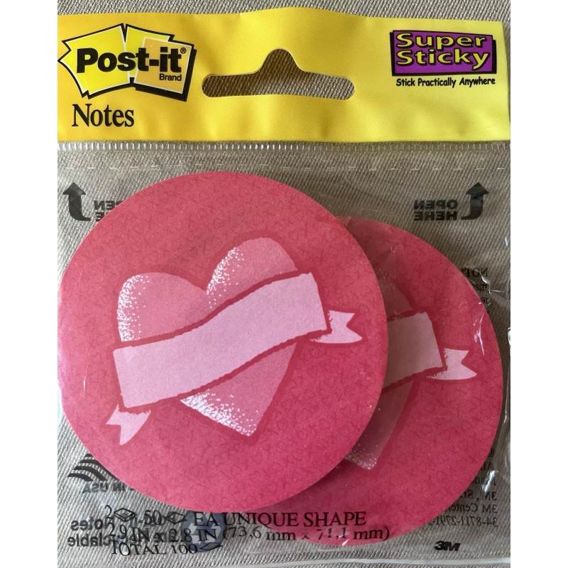 Post-It Notes 2 Pink Heart Round Super Sticky Post-It Note