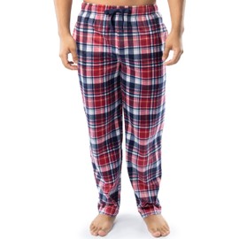 IZOD Men's Micro Sueded Fleece Sleep Pajama Pant, Red Plaid, Large