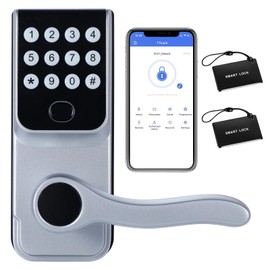 Smart Door Lock, Keyless Entry Door Lock, Fingerprint Door Knob, Biometric Door Lock, Digital Smart Door LockPasscode Code Door Lock, Support Bluetooth, APP, for Home Apartment (Silver)