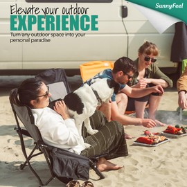 SUNNYFEEL Low Folding Beach Chair for Adults, Portable Lightweight Sling Beach Camping Chairs with Cup Holder, Armrest,Foldable Camp Lawn Chair for Outdoor Sand Concert Travel Sport Events,300LBS