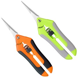 Oneyijun Pack of 2 Professional Pruning Shears & Pruning Shears Made of Stainless Steel - Heavy Duty, Precision Blades for Clean Cuts on Branches, Hedges, Roses, Flowers and Plants (Green Orange)