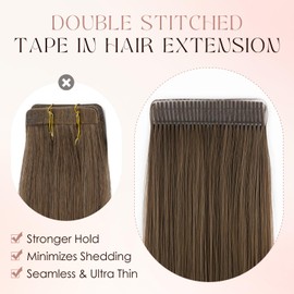 Human Hair Tape in Extensions-Double Stitched,SLEEKALON Free-cut Mini Tape ins Real Hair Extension Dark Brown Invisible Seamless Straight Double Side Tape Hair Extension-16 Inch,20pcs 50g,#02
