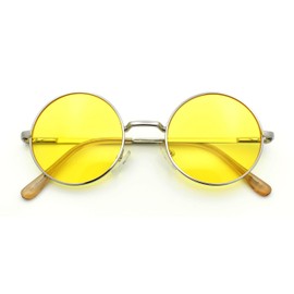 SA106 Summer Color Gradient Lens Circle Lens Round Hippie Sunglasses (silver, yellow)