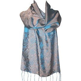 Fandori Mulberry Silk Scarf with Contrasting Color - Blue/Pink