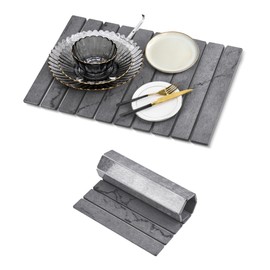 Large Stone Dish Drying Mat for Kitchen Counter, 24"(L)×16"(W) Quick Dry Diatomaceous Dish Drying Mat, Foldable Fast Absorbent Dish Mat Drying Kitchen Mat for Cups Bottles Dishes (Dark Gray)