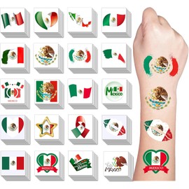 Tatuajes de la bandera mexicana (paquete de 100), tatuajes temporales para el rostro con la bandera de México, para el Día de la Independencia, para deportes, resistentes al agua, para hombres,