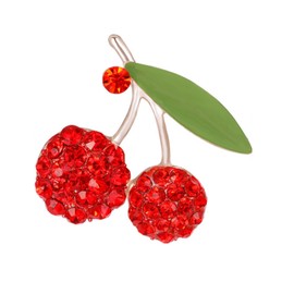 Rhinestones Fruit Brooch Pin for Women Fashion Red Apple Cherry Strawberry Banana Cherry Brooch Pin for Hat Bag Suit Tie Fruit jewelry (CZ Cherry)