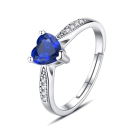 Vito 925 Sterling Silver Birthstone Rings for Women Girls, Adjustable Open Heart Cubic Zirconia September Birthstone Ring Birthday Month Jewelry Gift for Mom Wife Daughter…