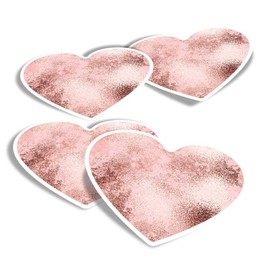 Vinyl Heart Stickers (Set of 4) - Rose Gold Foil Copper Colour Grunge Fun Decals for Laptops,Tablets,Luggage,Scrap Booking,Fridges #24124