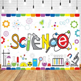 Withu Science Backdrop White Board Cartoon Chemical Equipment Experimental Study Research Subject Scene Photography Background Mad Scientist Birthday Party Decor Poster Banner 6x4ft