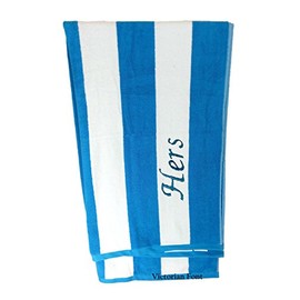 BY LORA Premium Personalized Striped Cabana Beach Towel 35" x 60" - Monogrammed Pool Towels - Custom Embroidered Towels - Thick 500 GSM Terry - Aqua,White