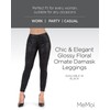 MeMoi Chic & Elegant Glossy Floral Ornate Damask Leggings Black