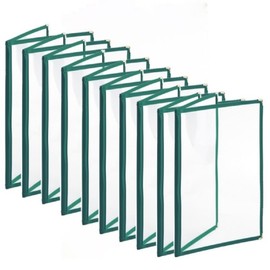 TrueCraftware- 8-1/2” x 11” Green Double Fold Restaurant Menu Covers 2 Page 4 View Set of 10- Crystal Clear Menu Covers Fits A4 Size Paper Sleeve Menu Folder Menu Book Holders for Bar Cafe Restaurant