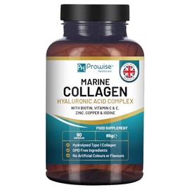 Marine Collagen with Hyaluronic Acid 1100mg | 90 Collagen Capsules High Strength for Women & Men | Vitamins C, E, B2, Biotin, Copper, Zinc & Iodine | Collagen Supplements Made in The UK by Prowise