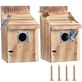 Dreyoo 8 Pack Cedar Bluebird Box Houses for Outside, 1-1/2” Entrance Hole Wooden Bird Houses with Metal Predator Guard, Secure Latch, Fledgling Grooves, Air Vents for Bluebird Wren Swallow Finch