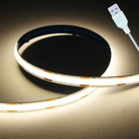 COB LED Strip Light 5V USB 8 mm, 1 m Flexible Tape 4000K Neutral White 800 LM, USB-Powered Display Cabinet & TV Backlight DIY Home Decor