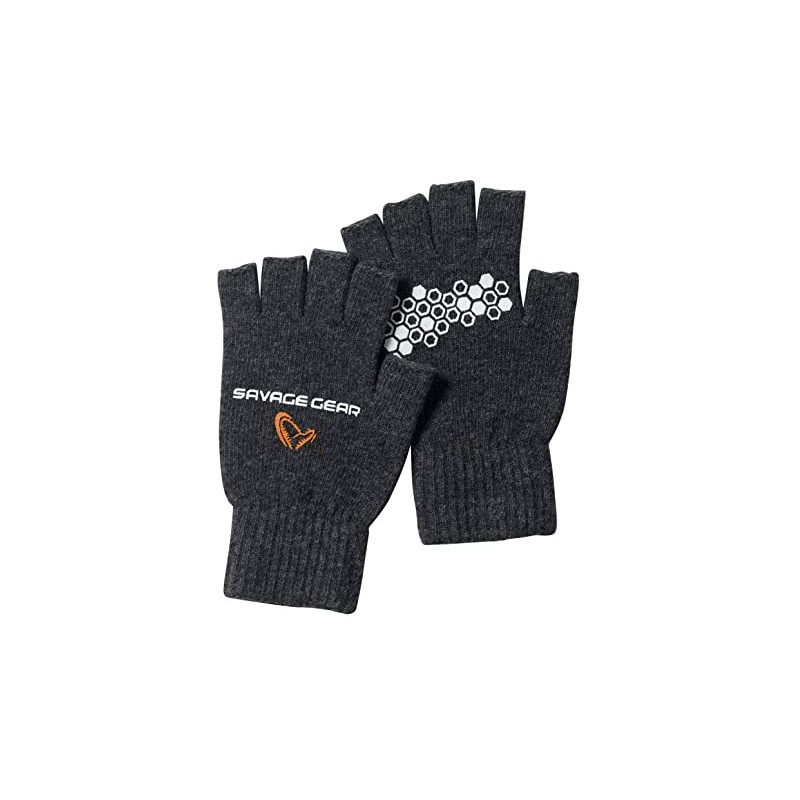 Savage Gear Knitted Half Finger Glove XL Dark Grey Melange